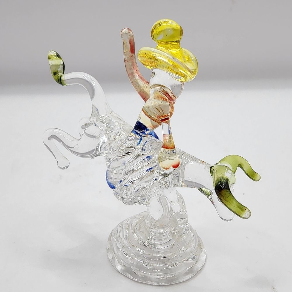 Vintage Cowboy Rider Bucking Bull 2" Hand Blown Glass Art Figurine - Picture 1 of 4